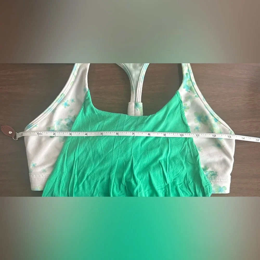 Lululemon Tank Attached Bra Womens Size 0 Flowy Overtop Green White Floral Bra - Picture 6 of 8